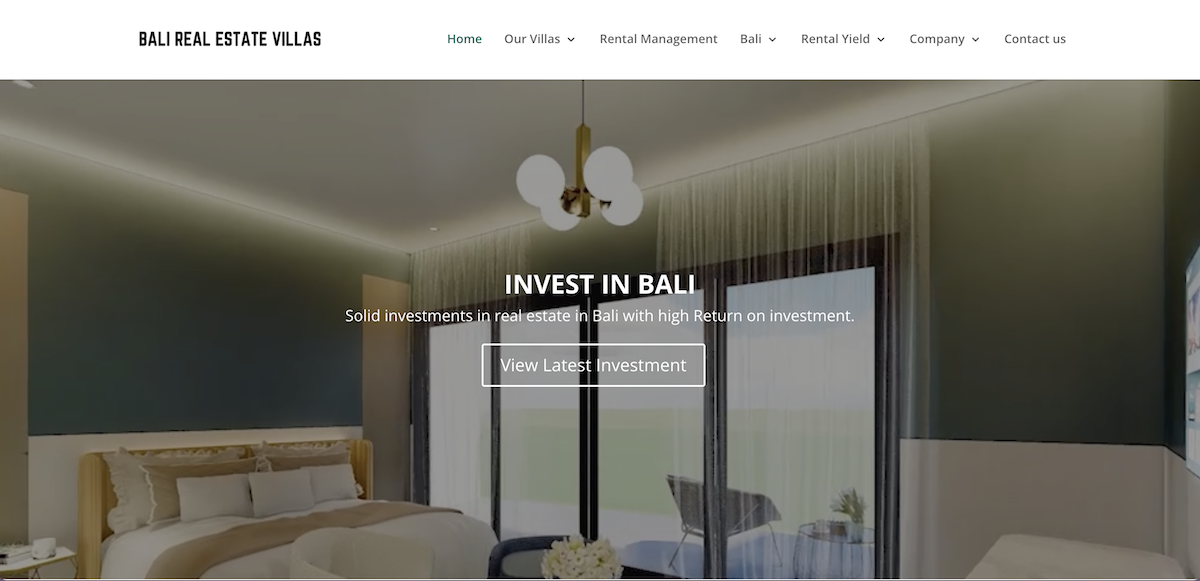 Bali Real Estate Villas screenshot website header
